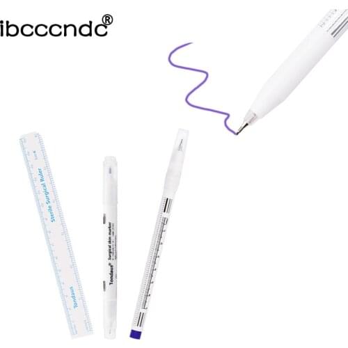 1 pc Eyebrow Tattoon Marker Pen Tattoos Skin Marker with Measuring Ruler Microblading Positioning Tool Surgical Skin