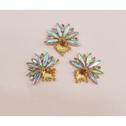 20 PCS 25x27mm Metal Alloy KC Gold Plated Flowers Crystal Rhinestone Flowers DIY Jewelry Accessories