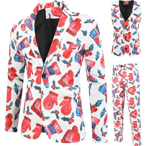 Luxury New Fashion Red colour Printed Hombre Mens Casual Slim Fit Suit Blazer Can be Single Sale 3 pcs(Jacket+Vest+Pant)