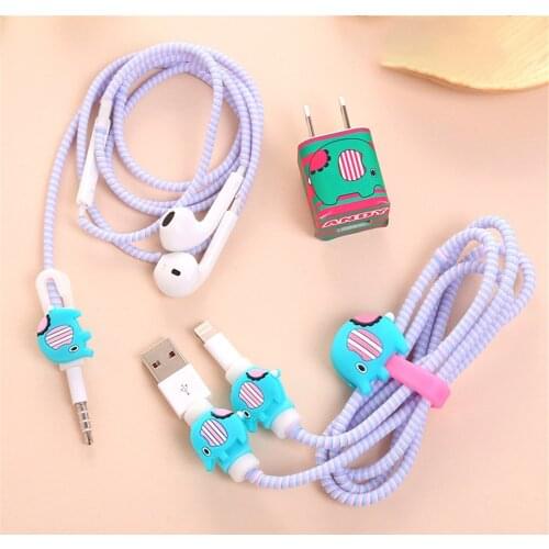 5pcs/set Kawaii Wired Headset Charger Data Cable Protective Cover Is Suitable for IPhone Tablet Charging Cable Protective Cover