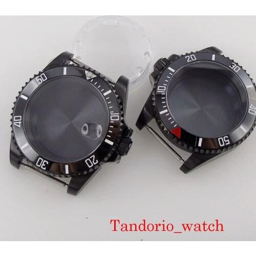 40MM Black PVD Coated SUB Watch Case For NH35A NH36A Automatic Movement Sapphire Glass Rotating Bezel Watch Parts Repair