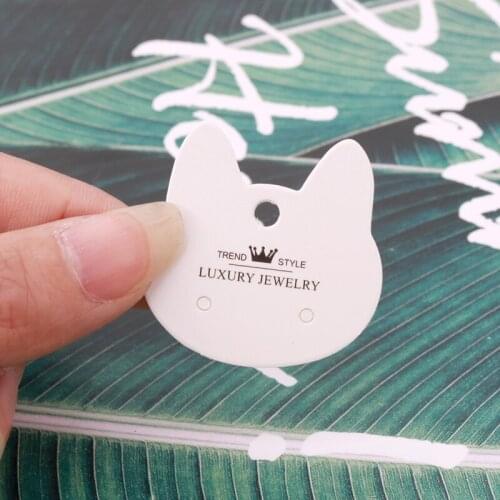 Cheap Jewelry Packaging Showing Cards Tags Wholesale 100pcs/lot 3.7*3.7cm White Paper Printing Cat Shape Stud Earrings Card