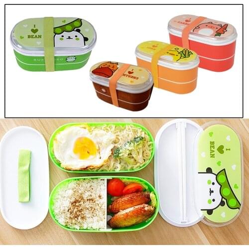 Double Layer Bento Microwave heated lunch box Cartoon Cute Japanese Style Creative Children Lunch Box Kitchen Food Container New