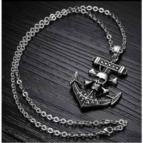 European and American Metal Wind Pirate Skull Anchor Necklace Domineering Mens Clavicle Chain Wholesale