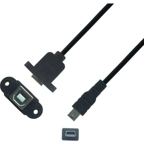 Mini USB to USB 2.0 Type B Female Cable Extension Cable with Panel Mount Screw Hole Lock Connector Adapter 0.3M 0.5M