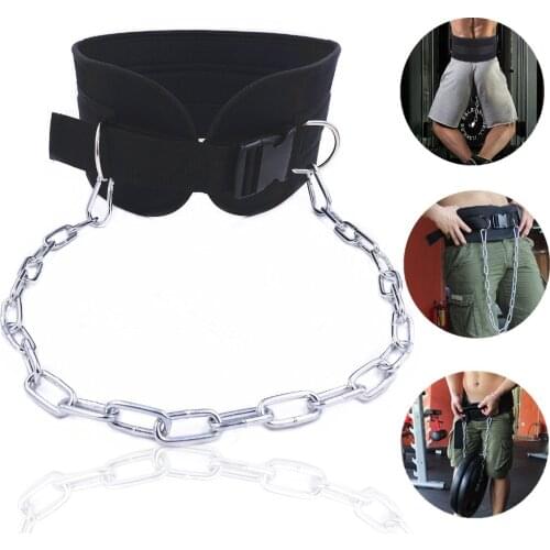 Fitness Dip Weight lifting Belt with Chain Neoprene Pull Up Belt with Buckle for Crossfit Weightlifting Training Gym Accessories