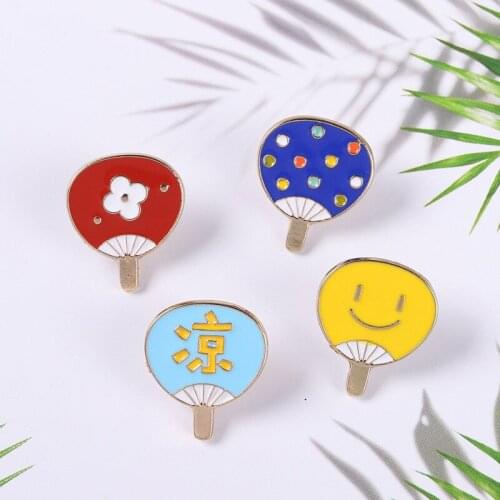Trendy Summer Fan Enamel Brooches Cool Lapel Badge Pin Hat School Bag For Girls Women and Children Outdoor Travel Jewelry Gifts