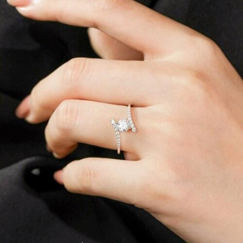 Fashion Geometric Rings Inlay Crystal Cubic Zircon Unique Fine Jewelry For Female Bride Wedding Engagement Ring Adjustable Size