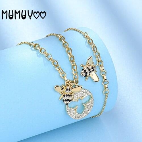High quality cute charm little bee necklace bracelet female crystal fashion magnetic clasp women bracelet set jewelry