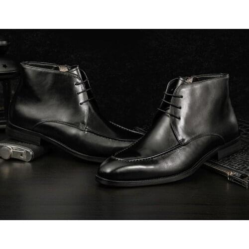 Mens Chelsea Boots Classic Mens Cowboy Leather Black Ankle Boots British High Top Cut Lace Up Shoes Footwear Dress Boots Gents