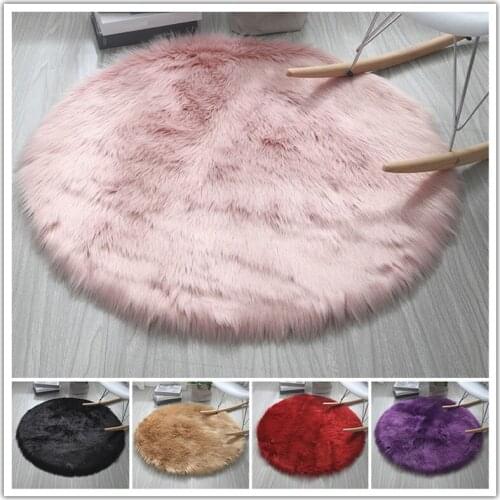 Soft Round Anti-slip Plush Carpets Winter Warm Artificial Sheepskin Rugs For Household Living Room Bedroom Absorption Decoratio