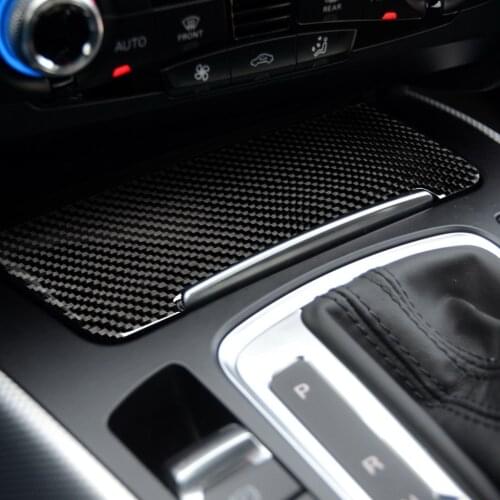 Genuine Carbon Fiber Car Center Container Cigarette lighter Cover Frame Stickers For 2010-2018 Audi Q5 2009-2016 A4L A5 B8