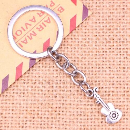 20pcs New Fashion Keychain 21x9mm acoustic guitar Pendants DIY Men Jewelry Car Key Chain Ring Holder Souvenir For Gift