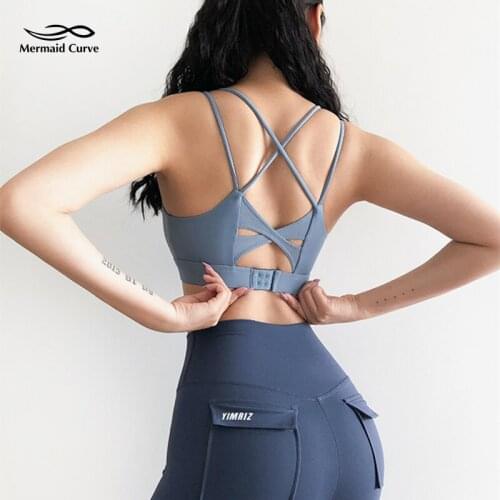 New Thin Shoulder Strap Cross Sports Yoga Bra Sexy V-neck Push up Fitness Bra Top Mesh Patchwork Gym Running Dance Exercise Bras