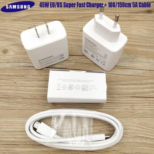 EP-TA845 Original Samsung 45W USB-C Super Adaptive Fast Charge Charger 1/1.5M Type C Cable For Samsung Note 20 10 Plus S21 FE 5G