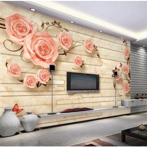 Custom Photo Wallpapers 3D Stereo Large Murals Pink Rose Wall Art living room TV sofa bedroom mural wallpaper