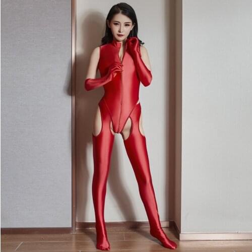 3pcs/set Sexy Oil Glossy Shiny High Cut Thong Bodysuit Cosplay Body Suits Hollow Out Crotchless Pantyhose Hot Pants Clubwear
