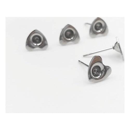 Stainless Steel Stud Earrings Findings 8mm Heart Bezel for 3mm Point Back Rhinestone Bases Earrings post Settings DIY Crafts