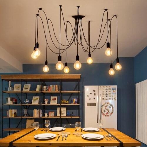 Nordic Retro Led Chandelier Lamp Multiple Adjustable DIY Ceiling Spider Pendant Light Iron Black 3/5/6/8/9/10/12/14 Heads