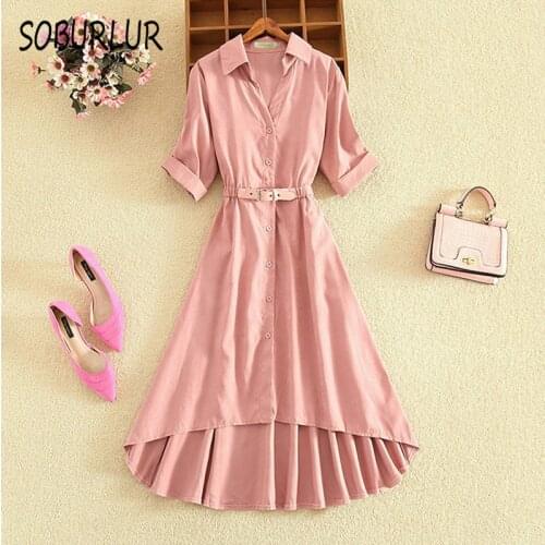 SOBURLUR 2021 Basic Girls Summer dress Short Sleeve Dress woman Dresses Literature and art Womens blouses Top Casual Student