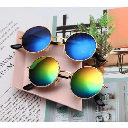 Child Cute Round Rimless Frame Sunglasses Children Kids Gray Pink Blue Lens Boys Girls UV400 Protection Eyewear New for Driver