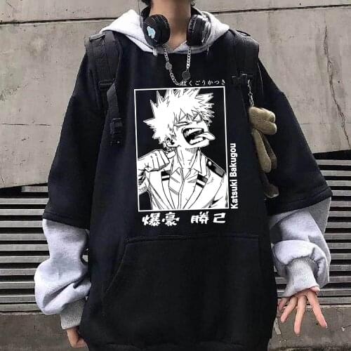 2021 Anime My Hero Academia Printed Hoodie Unisex Funny Bakugou Katsuki Long Sleeve Oversize Hip Hop Sweatshirt