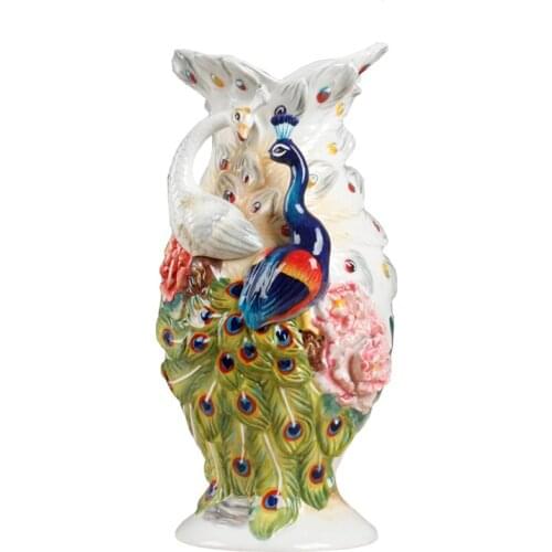 EUROPEAN STYLE EMBOSS PEACOCK FLOWERS VASES CERAMIC VASE ORNAMENTS HYDROPONIC VASE HOME DECORATION ACCESSORIES R1907