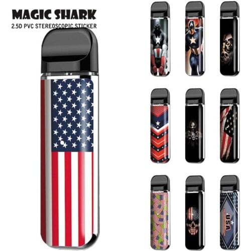 Magic Shark Fashion Skull Stars USA Flag Bumpy PVC Vape Kit Pod Sticker Case Wrap Flim for Smok Novo