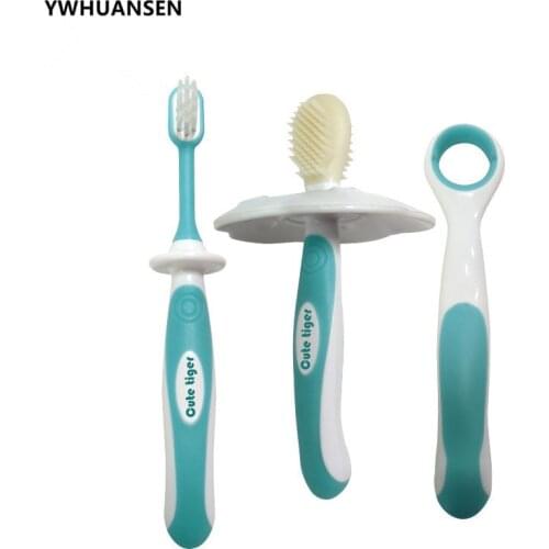 YWHUANSEN 3pcs/set Baby Silicone Deciduous Tooth Brush+Childrens Training Toothbrush+Tongue Coating Cleaner Kids Teethers Items