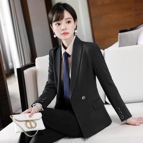 High Quality 2 Piece Set solid color Formal Pant Suit Blazer Office Lady Interview clothing Women business Jacket and Pant