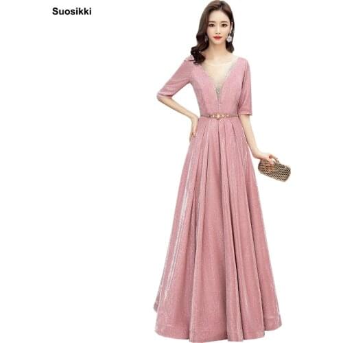 2019 V-nec Evening Dress prom gowns Formal Party dress vestido de festa Backless Elegant Sequin robe longue