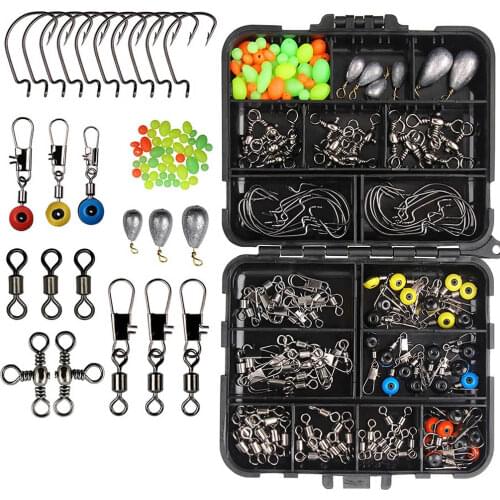 160pcs/set Fishing Tackles Set Jig Hooks Beads Sinkers Weight Swivels Snaps Sliders Kit Angling Accessory