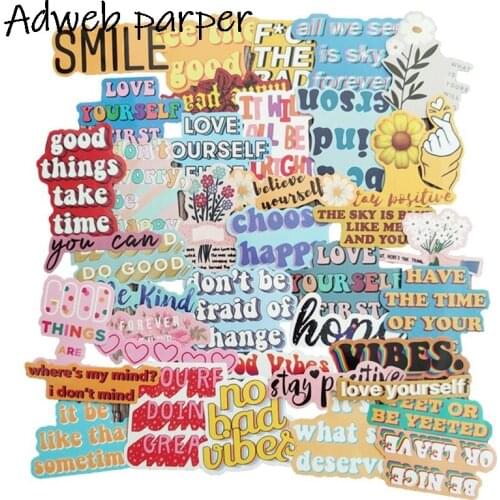 40PCS/set Inspirational English Phrases Sticker Waterproof For Luggage Suitcase Laptop Phone Motorcycle Styling Graffiti Sticker