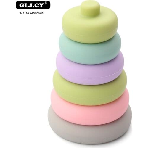 6pcs Baby Toys Soft Building Blocks Silicone Stacking Blocks Round Shape Silicone Construction Rubber Teethers Montessori Toy