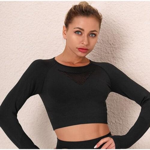 Seamless Crop Top Push Up Yoga Women Gym Clothing Sports Top Yoga Shirts Long Sleeve Fitness Top Gym Workout Active Shirts Women