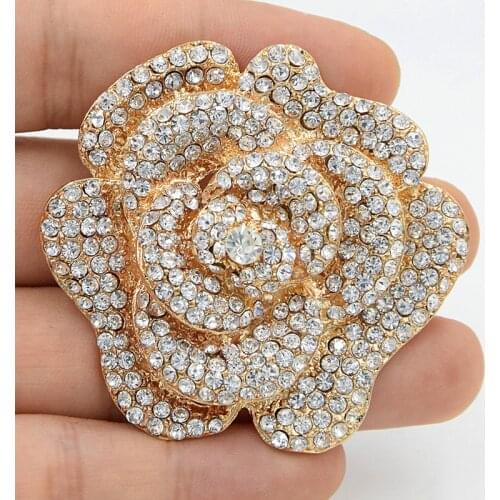 DHL FEDEX EXPRESS SHIPPING Wholesale Stunning Austria Crystals Big Gold Tone Rose Flower Brooch Wedding Bridal Bouquet Broach