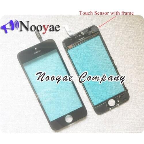 Black/White Front Touch Panel For iPhone 5 5G 5S Touch Screen Digitizer Glass Lens Sensor With Middle Frame bezel + track