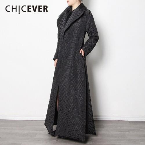 CHICEVER Black Cotton Coats For Women Lapel Long Sleeve High Waist Casual Minimalist Parkas Female 2021 Fashion Clothing Winter