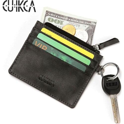 CUIKCA New Unisex Women Men Wallet Slim Leather Wallet Zipper Coins Purse With Key Ring Credit Cards Holders ID Card Cases