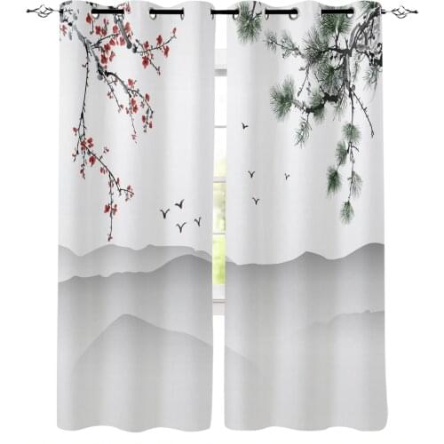Plum Blossom Flowers Branches Ink Painting Curtains For Living Room Modern Window Curtains For Bedroom Curtains Drapes Blinds
