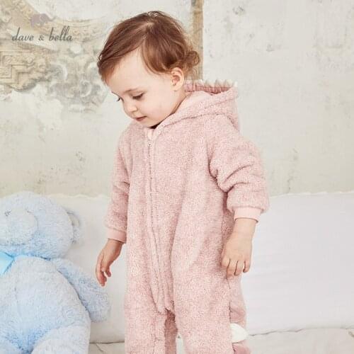 DBJ15117 dave bella winter new born baby unisex fashion cartoon hooded jumpsuits infant toddler clothes children romper 1 piece