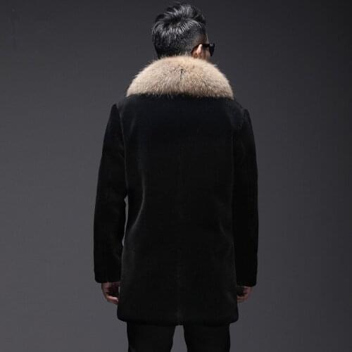 Mens Winter Jacket Real Sheep Shearling Coats Raccoon Fur Collar Wool Coat Plus Size Chaqueta Hombre MY1653