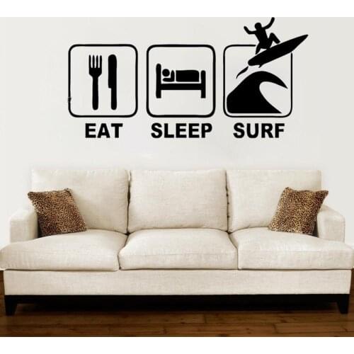 Eat Sleep Surf Wall Decal Surfing Sports Decals Surfboard l Stickers For Living Room Vinyl Removable FM-122