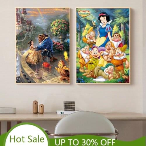 Disney Cartoon Snow White Cinderella Canvas Painting Anime Beauty and The Beast Posters and Prints Wall Art Picture Home Decor