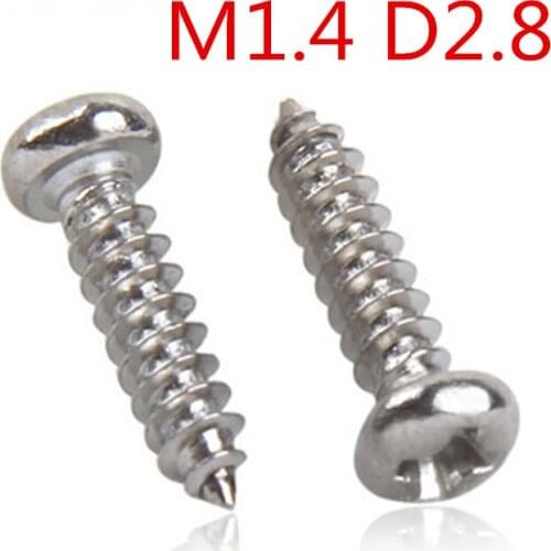 M1.4*3/3.5/4/5/6/7/8 Head 2.8mm Round Pan Head Phillips Cross Recessed Self Tapping Screw Micro Electronic Screws Nickel Plated