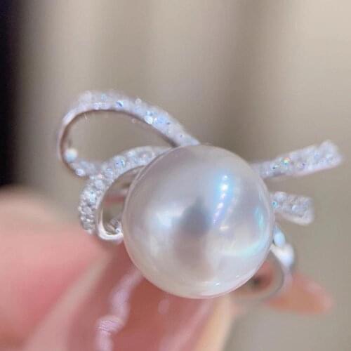 M1117 Solid 925 Sterling Silver Round 10-11mm Nature Fresh Water White Pearls Rings for Women Fine Presents