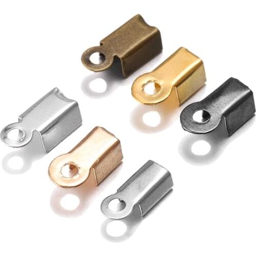200Pcs/Lot Metal End Caps Gold/Bronze Color Fastene Clasps for Leather Cord Crimp Bead Connectors DIY Jewelry Making Findings