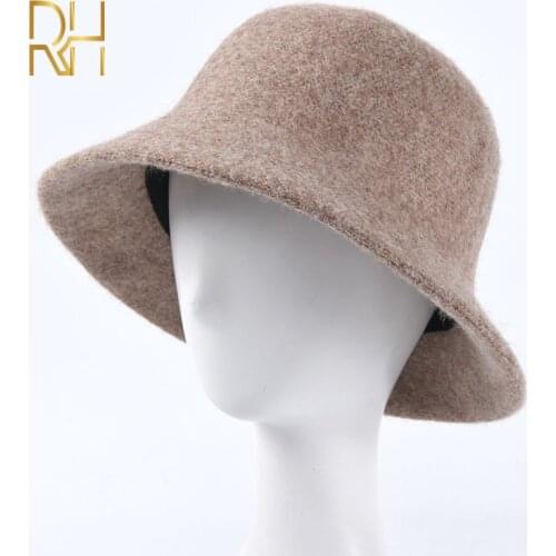 Fashion Men Women Pure Wool Bucket Cap Winter Visor Folding Fishing Bucket Hat High Quality Stylish Felt Hat RH