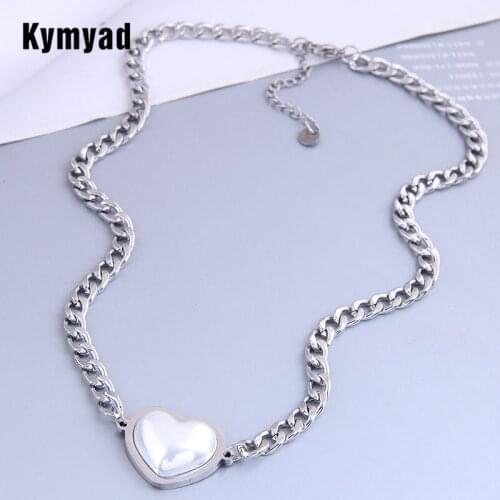 Kymyad Korean Trendy Fashion Stainless Steel Choker Necklace For Women Bijoux Femme Heart Pendant Necklaces Hip Hop Rock Jewelry