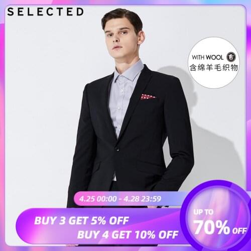 SELECTED Mens Woolen Slim-Fit Business Casual Micro-elastic Blazer T|41935Y509